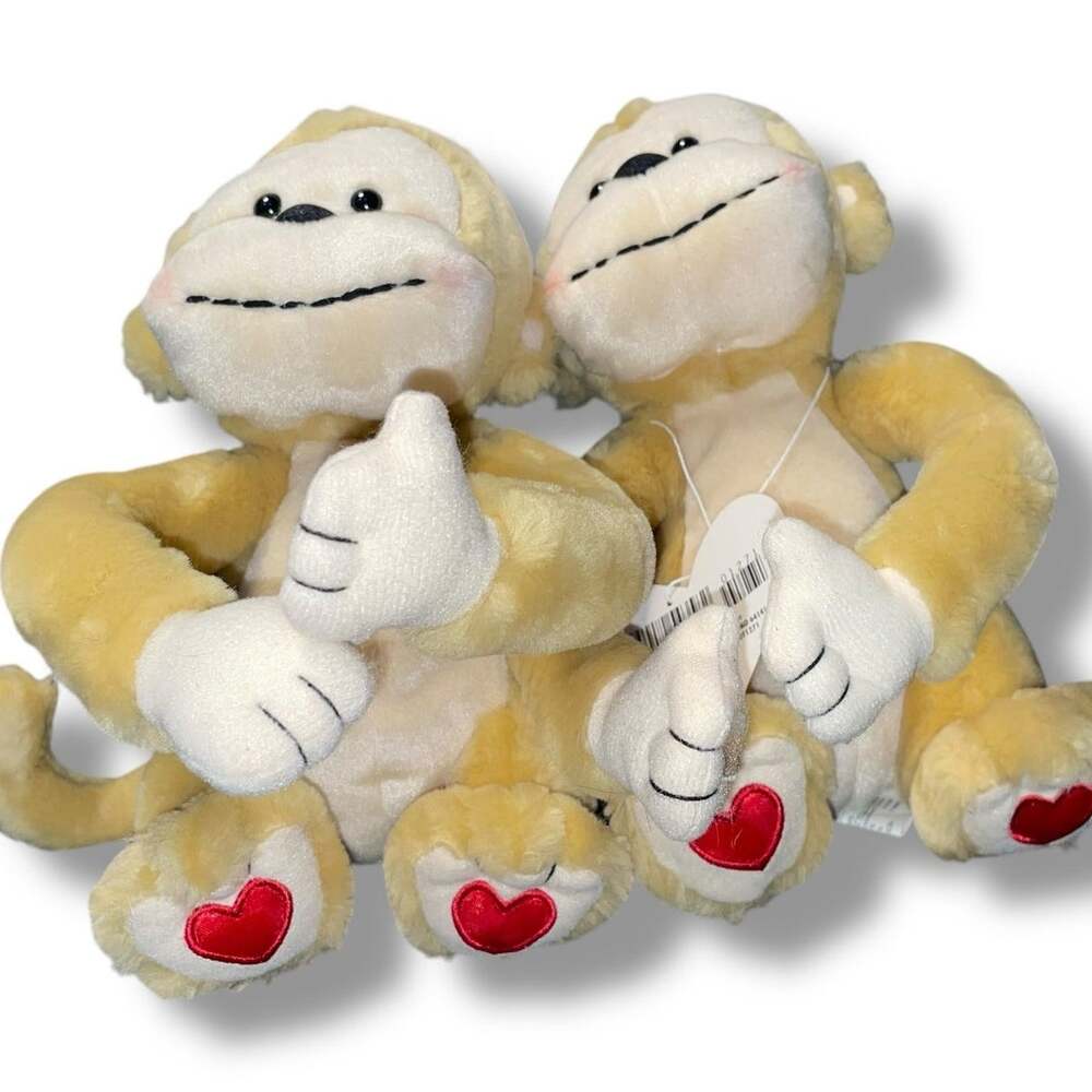 Hallmark Monkeys Plush Pair Sugar Spice Kiss Hug Nursery Twins x2 Gift VTG Brown
